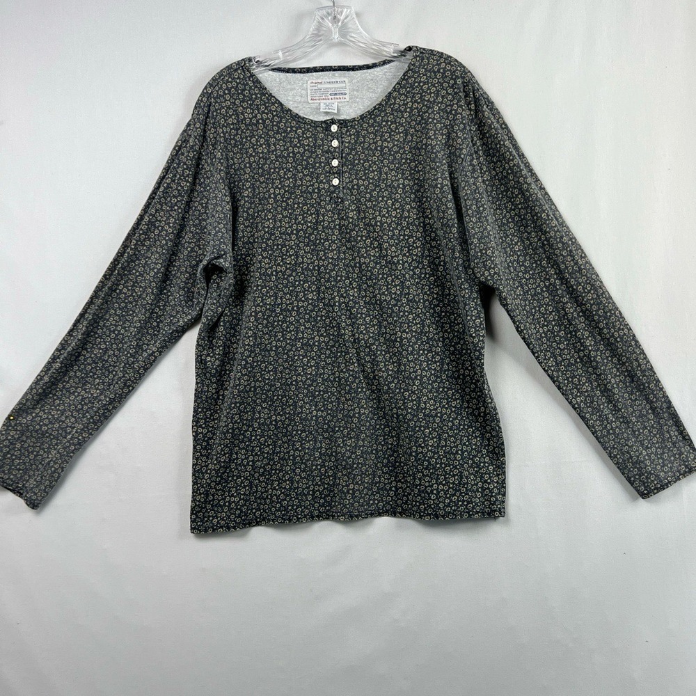 Abercrombie & Fitch Vintage Underwear Shirt Men Large Henley Grey Long Sleeve